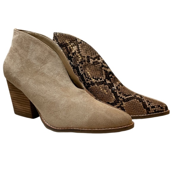 COCONUTS BY MATISSE Hunny Half & Half Sueded/Snakeskin Print Ankle Booties SZ 8 - Picture 2 of 13